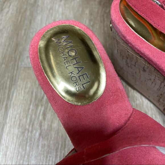 MICHAEL Michael Kors Women's Pink Suede Natalia Slingback Wedge Sandals sz 7.5 - Picture 4 of 10